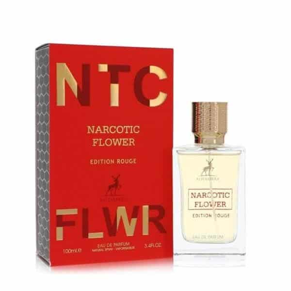 Narcotic Flower Edition Rouge 100ml Eau de Parfum by Maison Alhambra bottle and box