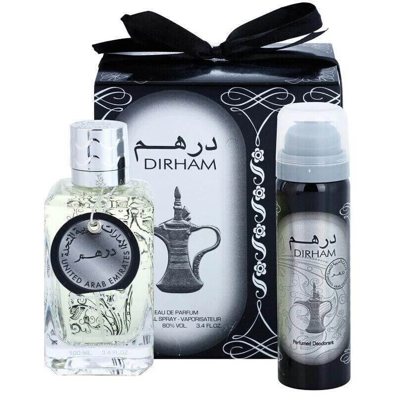 Dirham Silver with 100ml Body Spray by Ard Al Zaafaran body spray can and packaging