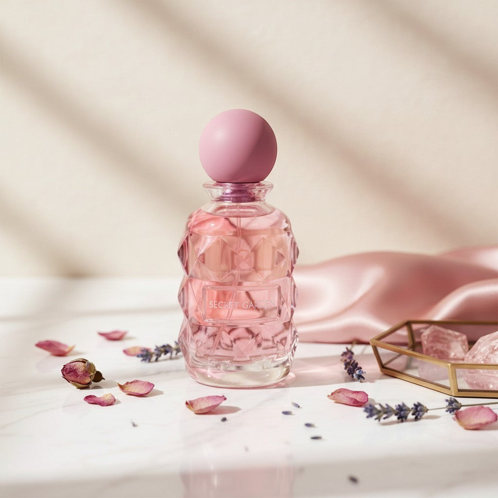 Close-up packaging detail of Secret Garden Eau de Parfum by Laverne