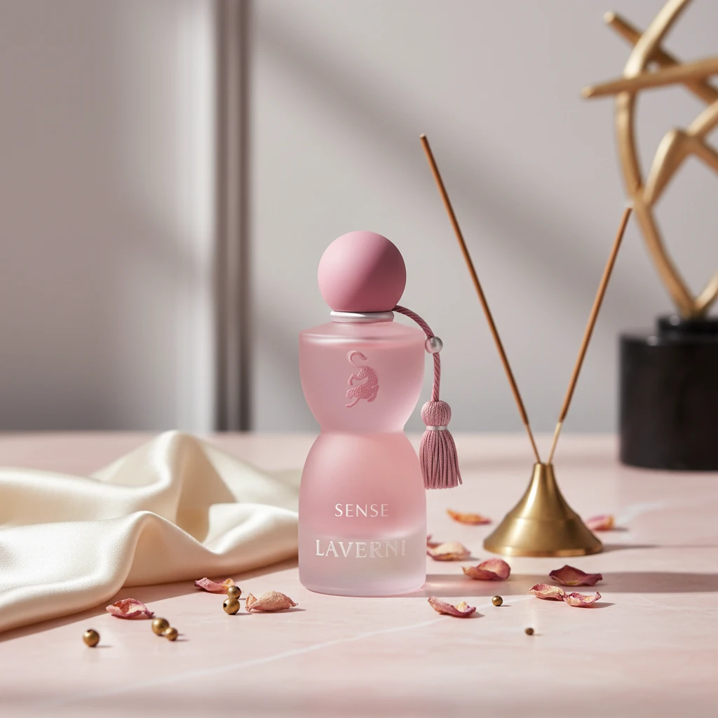 Side view of Sense 75ml Eau de Parfum by Laverne bottle