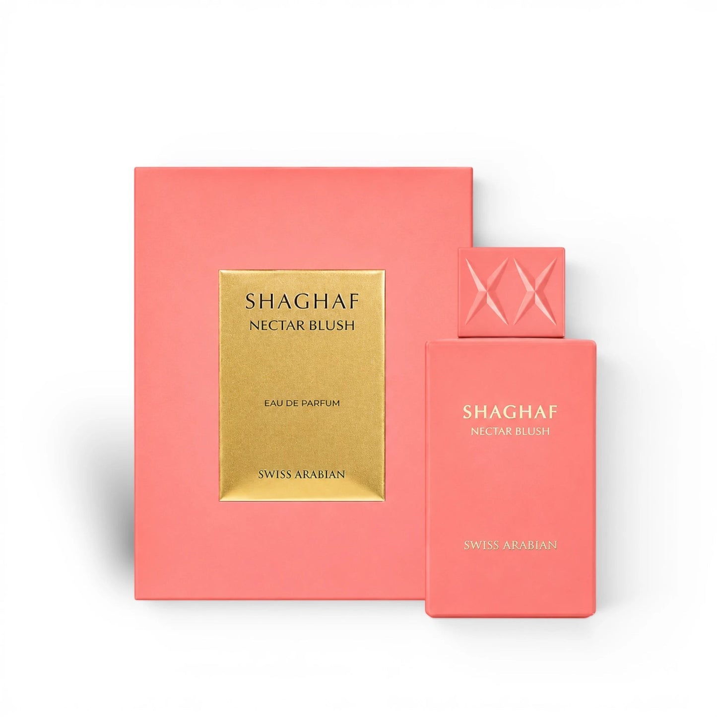 Shaghaf Nectar Blush perfume bottle with retail presentation box