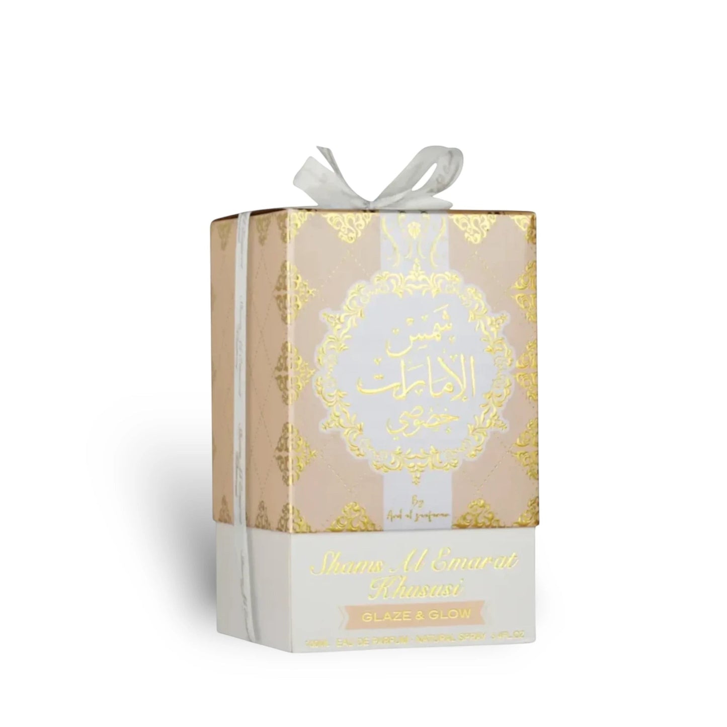 Packaging close-up of Shams Al Emarat Khususi Glaze & Glow by Ard Al Zaafaran