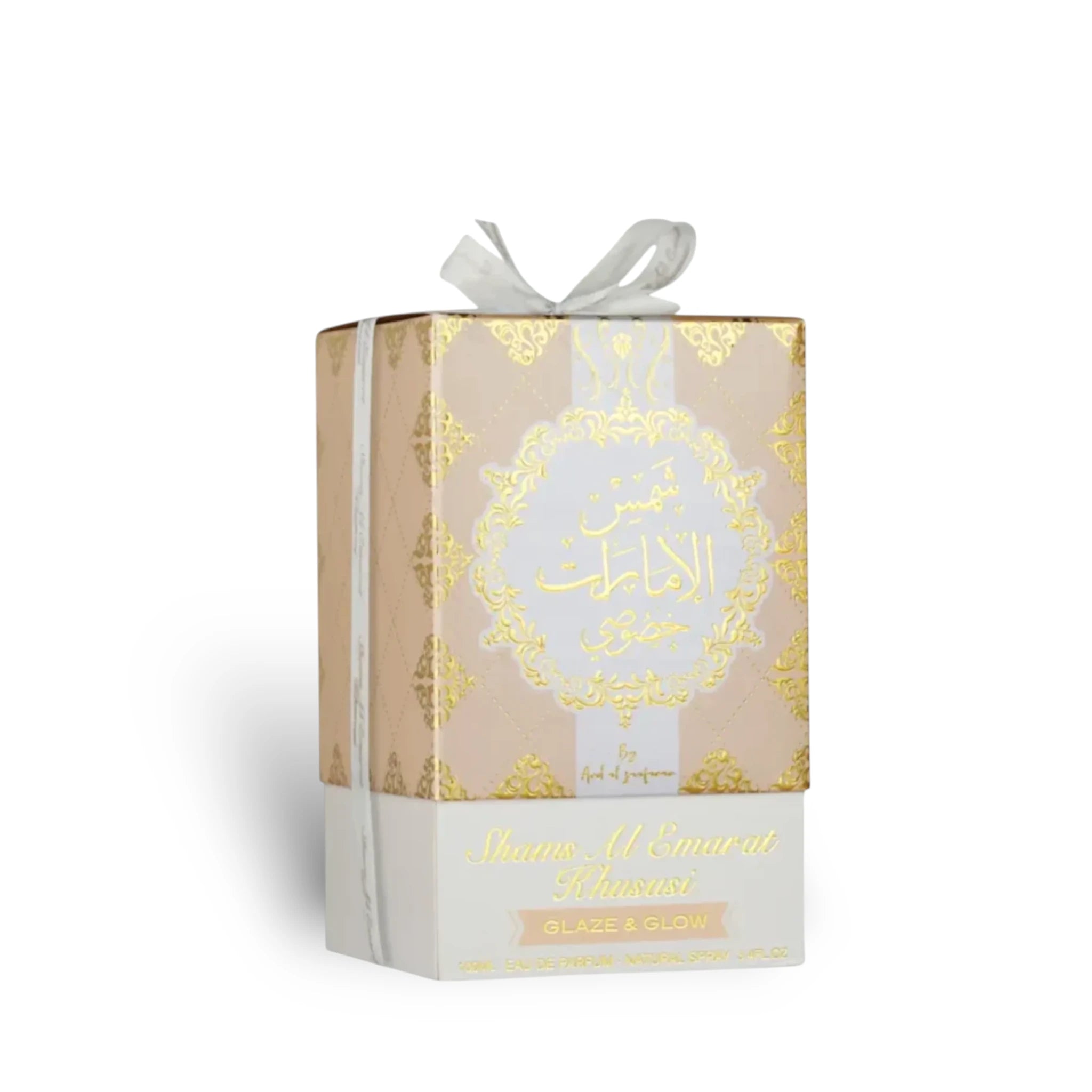 Packaging close-up of Shams Al Emarat Khususi Glaze & Glow by Ard Al Zaafaran