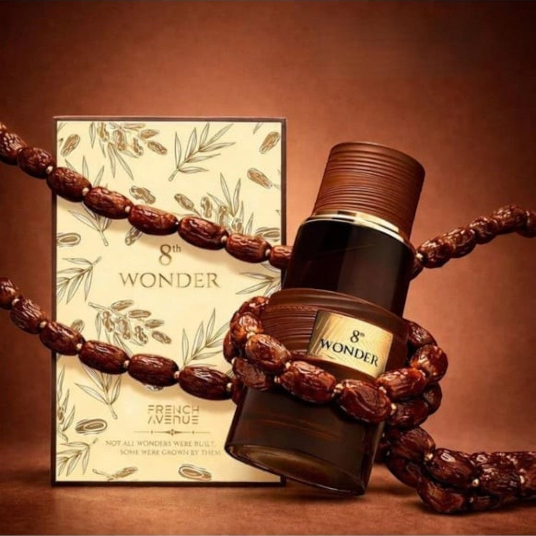 8th Wonder Extrait de Parfum by French Avenue amber woody aromatic fragrance bottle and box.