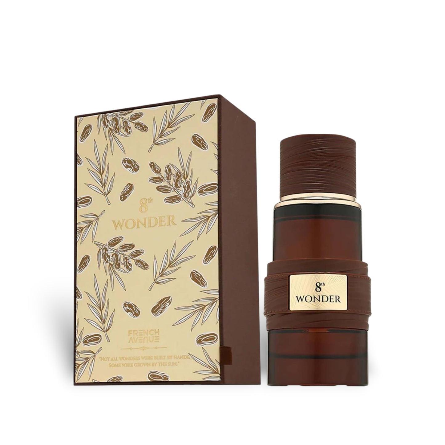 8th Wonder 100ml Extrait de Parfum by French Avenue unisex amber woody aromatic fragrance bottle and box.