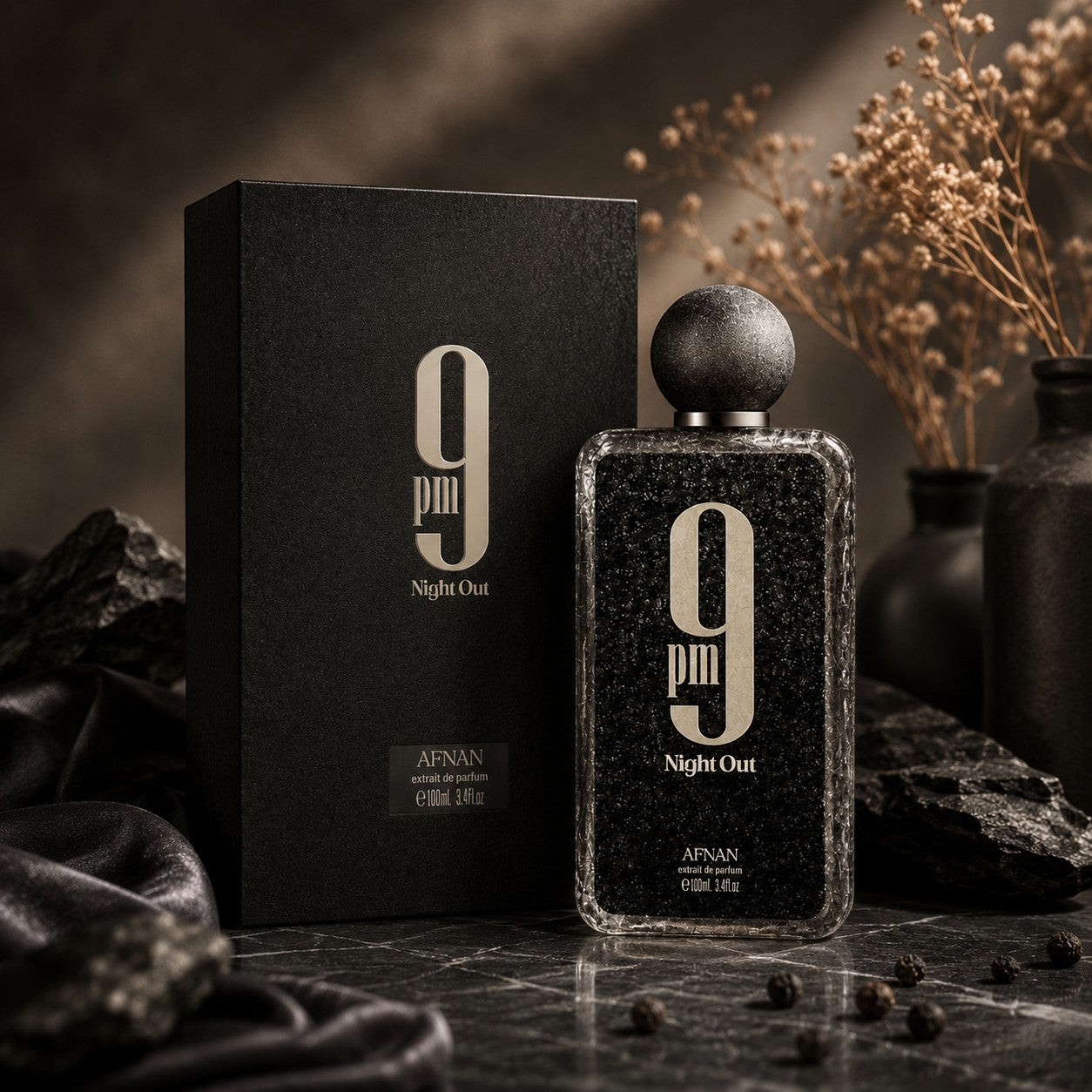 Soghaat 9PM Night Out 100ml Extrait de Parfum for unisex, fruity woody aromatic with notes of pitahaya, cognac, and patchouli.