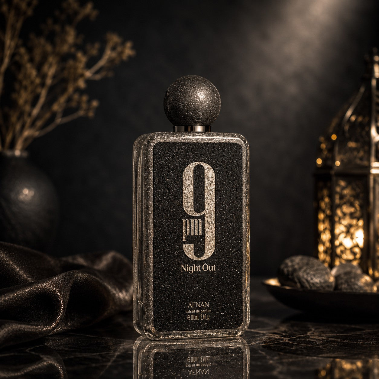 Soghaat 9PM Night Out 100ml Extrait de Parfum for unisex, fruity woody aromatic fragrance with a dark textured bottle.