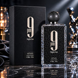 Soghaat 9PM Night Out 100ml Extrait de Parfum for unisex, featuring a black textured bottle with a crystal-like finish and a sparkling cap.