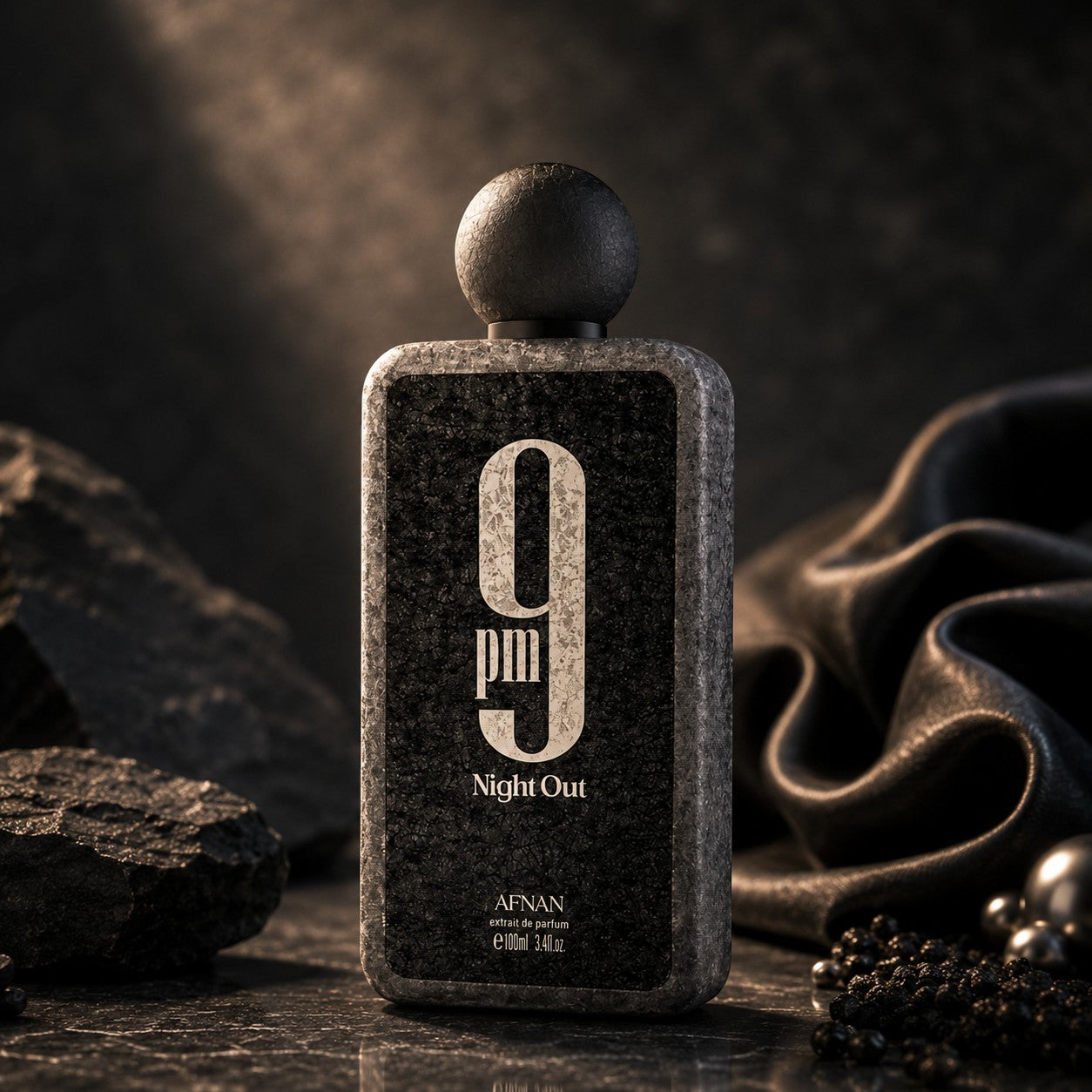 Soghaat 9PM Night Out 100ml Extrait de Parfum for unisex, fruity woody aromatic with notes of pitahaya, cognac, toffee, suede, and patchouli.