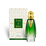 Soghaat Acqua di Nabeel Eau de Parfum in a green glass bottle with a gold cap, displayed with its geometric box.
