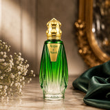 Soghaat Acqua di Nabeel Eau de Parfum in a green fluted glass bottle with a gold cap, set on a marble surface.
