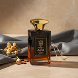 Soghaat Agha Eau de Parfum for men, 100ml bottle with gold cap. Fresh woody aromatic fragrance.