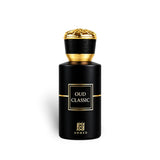 Soghaat Ahmed Al Maghribi Oud Classic 50ml Eau de Parfum in a sleek black bottle with a gold and leather-textured cap.