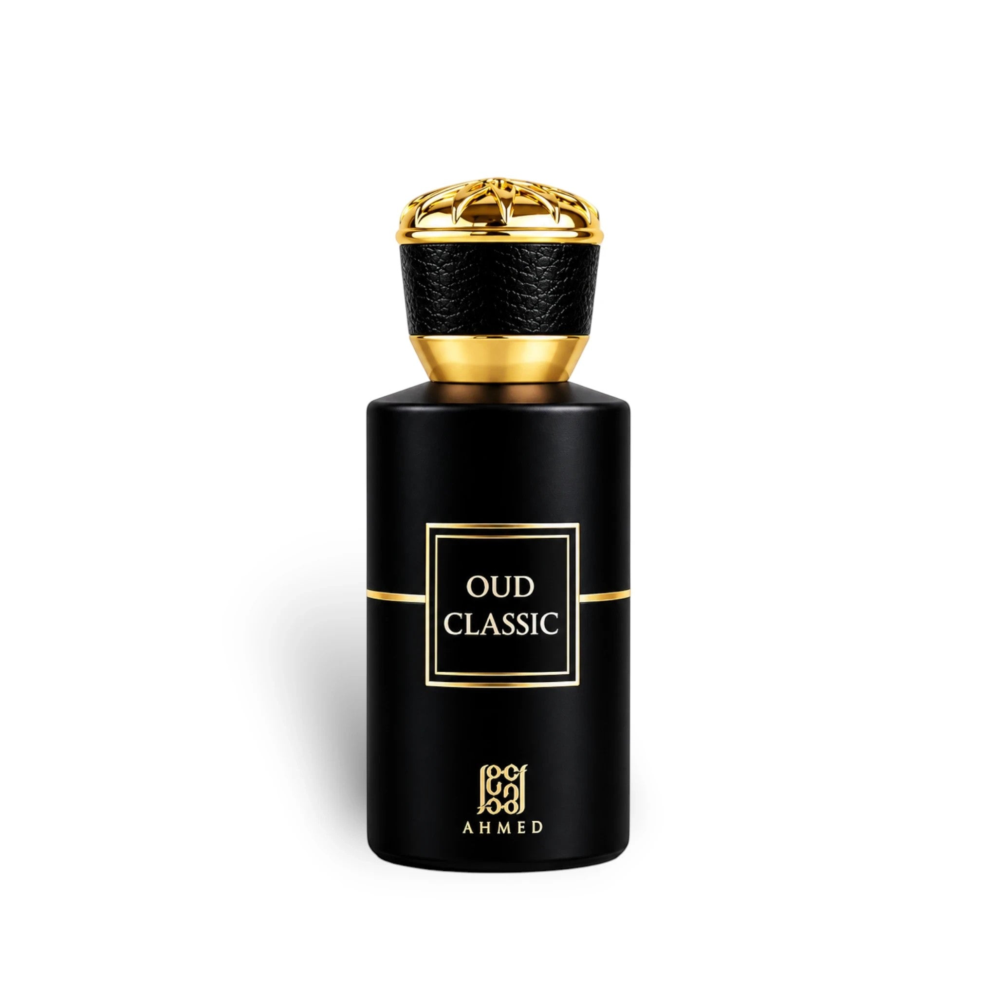 Soghaat Ahmed Al Maghribi Oud Classic 50ml Eau de Parfum in a sleek black bottle with a gold and leather-textured cap.