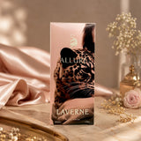 Soghaat Allure 100ml Eau de Parfum for women, a fruity floral gourmand fragrance with a leopard print design.