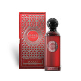 Soghaat Anfar Fouco 100ml Extrait de Parfum in a red bottle with intricate silver patterns and a black textured cap.