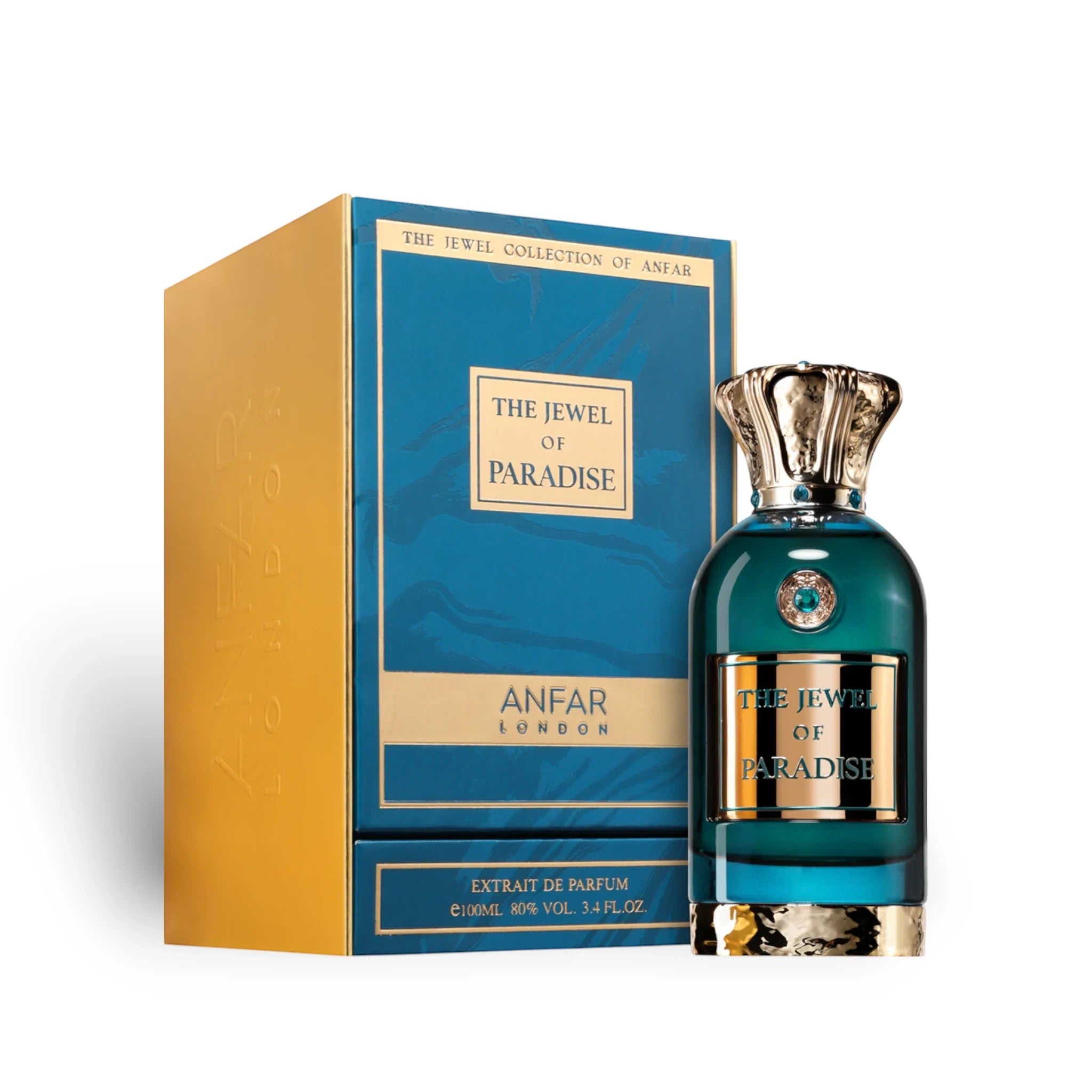 Soghaat Anfar London The Jewel of Paradise 100ml Extrait de Parfum bottle with blue and gold box packaging