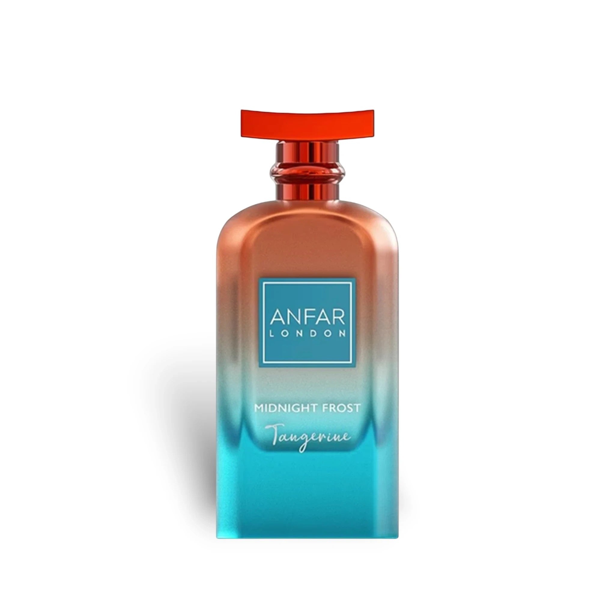 Soghaat Anfar London Midnight Frost Tangerine Extrait de Parfum in a gradient orange and blue glass bottle.