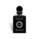 Soghaat Anfar London Nero Velours 100ml Extrait de Parfum in a sleek black velvet-textured bottle with a round cap.