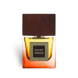 Soghaat Anfar London Smoky Wood Extrait de Parfum in a square glass bottle with a dark wooden cap.