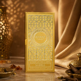 Soghaat Anfar Sabbia 100ml Extrait de Parfum in a luxurious gold box with intricate geometric patterns.