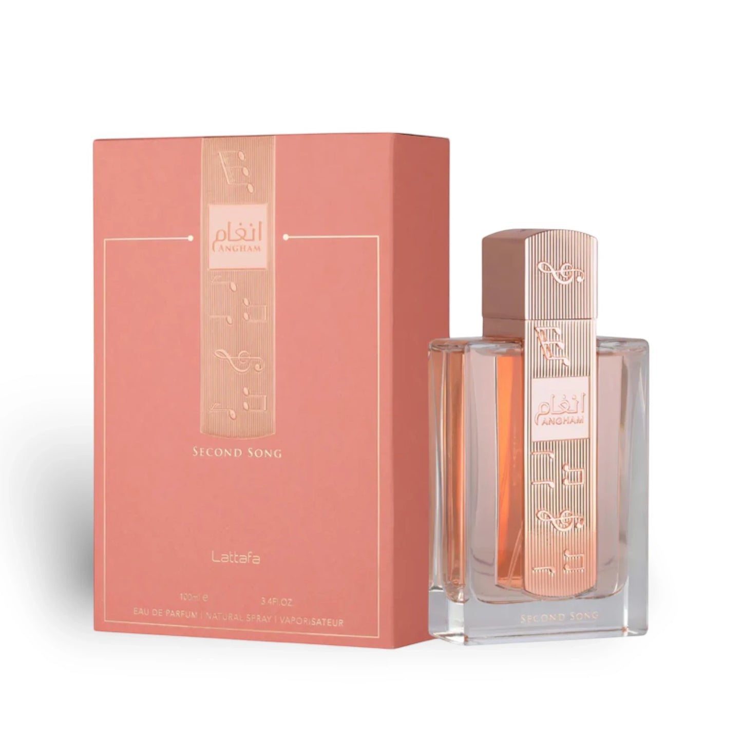 Soghaat Angham Second Song Eau de Parfum for women, 100ml bottle with peach box. Floral, fruity, gourmand fragrance.