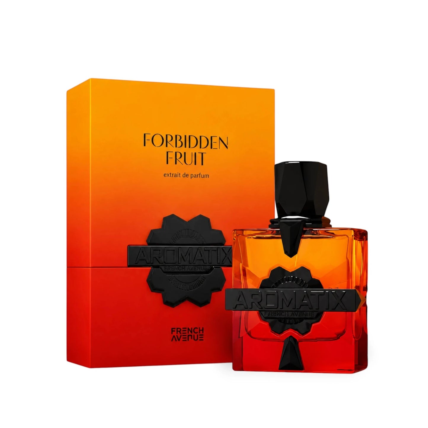Soghaat Aromatix Forbidden Fruits Extrait de Parfum bottle and box with orange and red gradient.