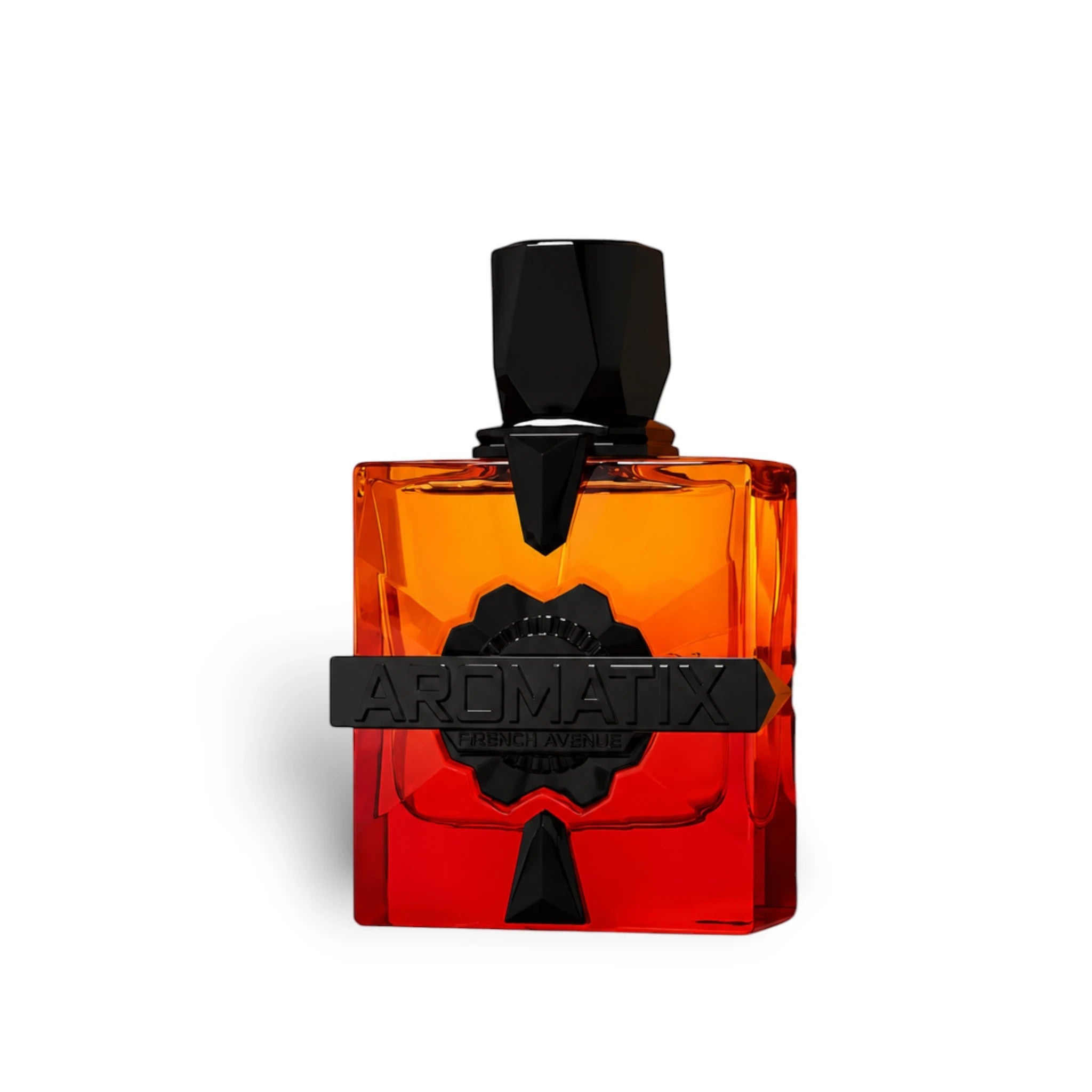 Soghaat Aromatix Forbidden Fruits Extrait de Parfum bottle with orange and red gradient glass and black cap.