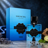 Soghaat French Avenue Aromatix Magnetiq Extrait de Parfum bottle and blue box with bergamot, lavender, and wood.