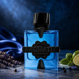 Soghaat French Avenue Aromatix Magnetiq Extrait de Parfum in a blue glass bottle with black accents and citrus notes.