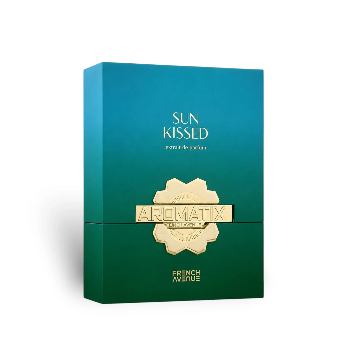 Soghaat Aromatix Sun Kissed 100ml Extrait de Parfum box with a gradient of teal to green and gold accents.