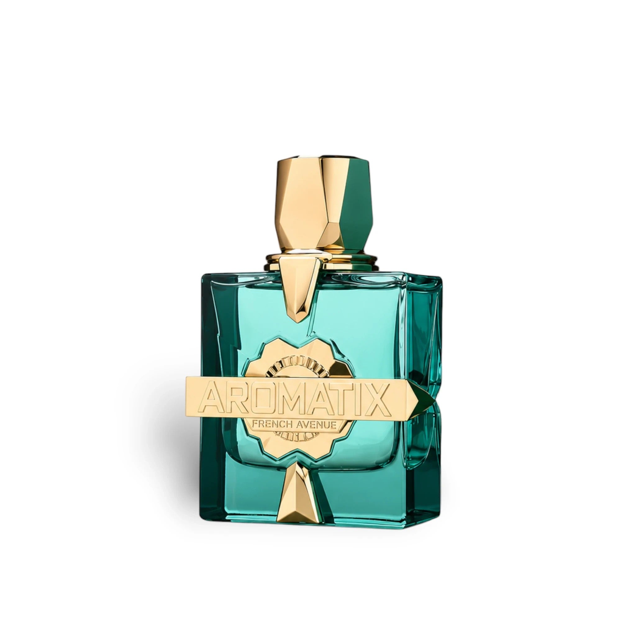 Soghaat Aromatix Sun Kissed 100ml Extrait de Parfum, a unisex fresh woody aromatic fragrance in a teal glass bottle with gold accents.