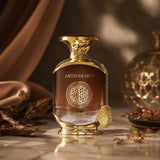 Soghaat Artisan Oud by Anfar unisex Extrait de Parfum in a luxury brown glass bottle with gold accents and charm.