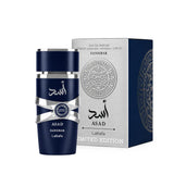 Soghaat Lattafa Asad Zanzibar Limited Edition 100ml Eau de Parfum for men in a navy blue bottle with silver accents.