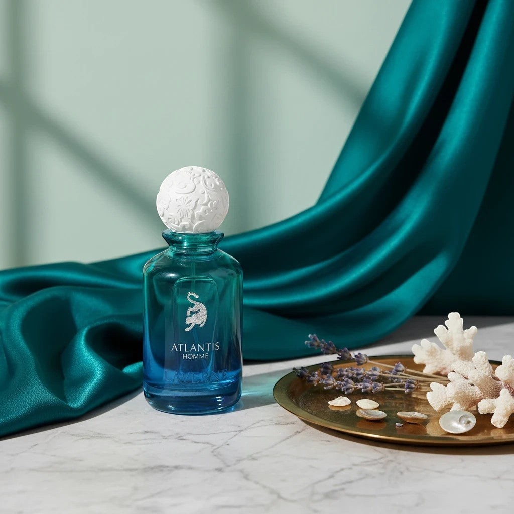Soghaat Atlantis Homme 100ml Eau de Parfum for men, a sweet amber gourmand fragrance with citrus and musk notes.