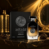 Soghaat presents Atralia Absolute Noir 100ml unisex Eau de Parfum in a black and gold bottle with matching gift box.