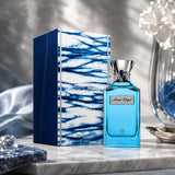 Soghaat Ahmed Al Maghribi Azure Royal 100ml Eau de Parfum bottle and box with blue marble pattern on marble surface.