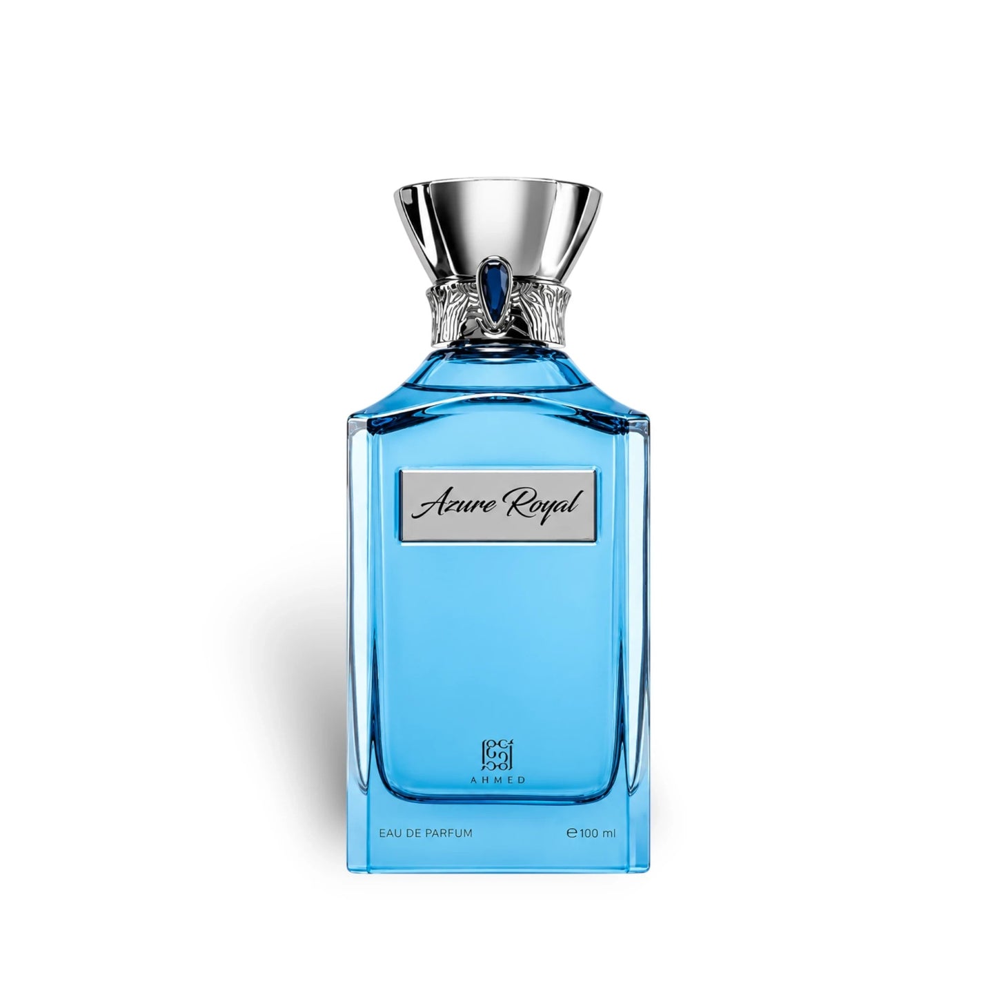 Soghaat Azure Royal Eau de Parfum in a blue glass bottle with a silver cap and blue gem detail, 100ml unisex scent.
