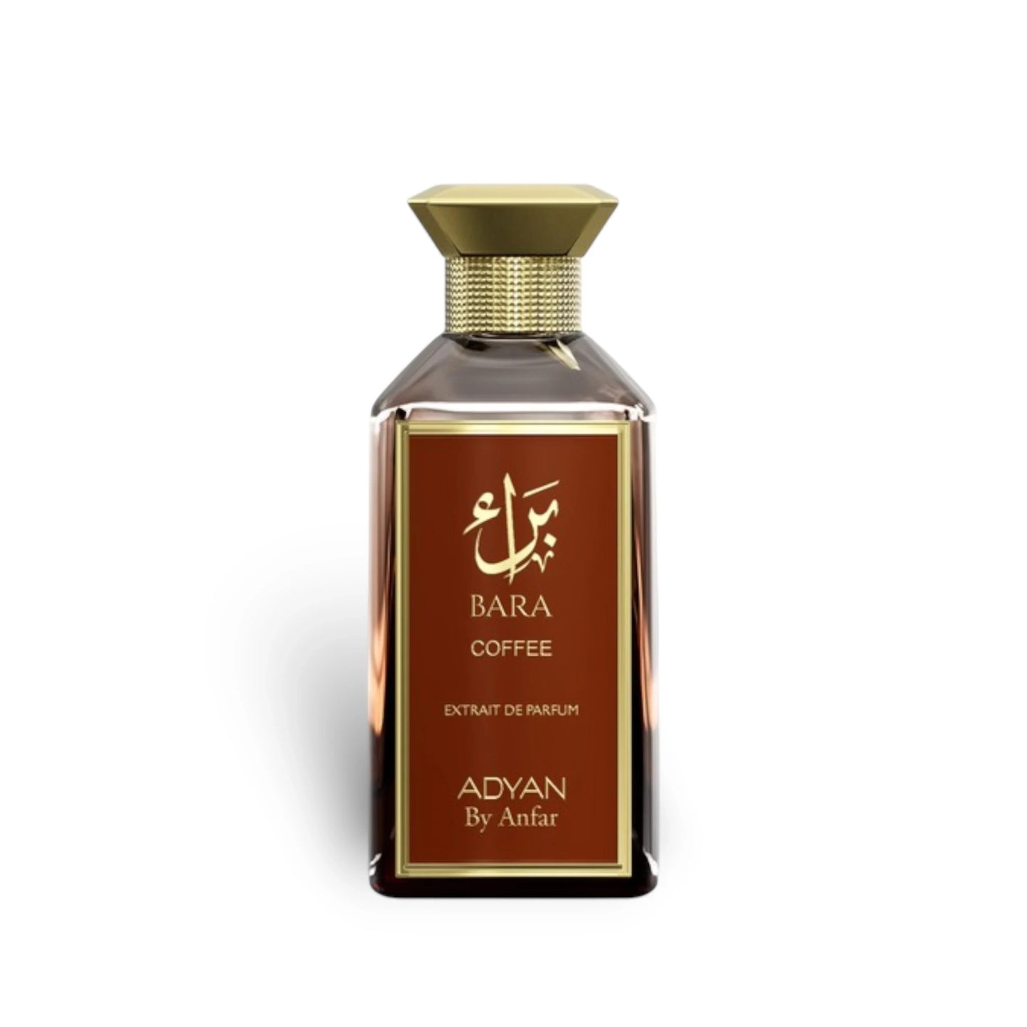Soghaat Bara Coffee by Adyan Anfar 100ml Extrait de Parfum in a rectangular glass bottle with a gold cap.