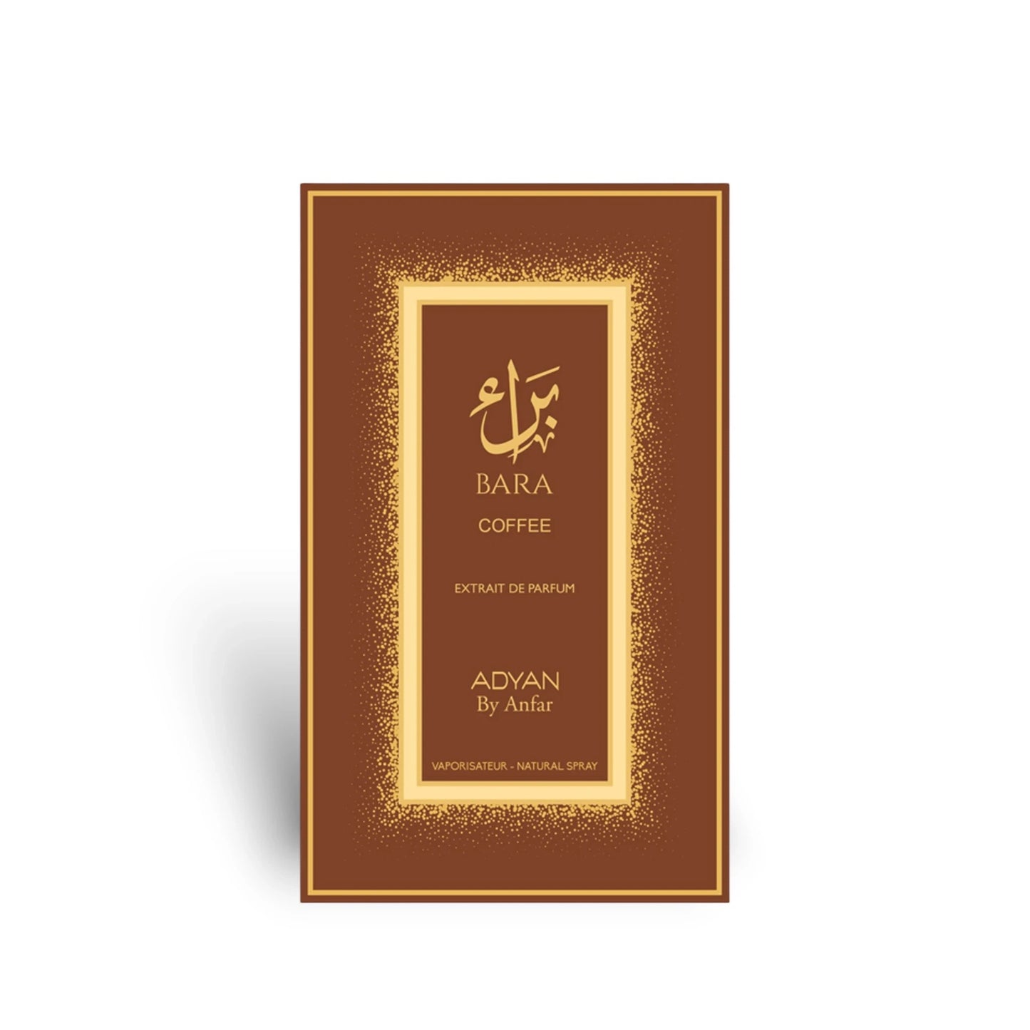 Soghaat Bara Coffee by Adyan Anfar 100ml Extrait de Parfum brown and gold rectangular fragrance box packaging
