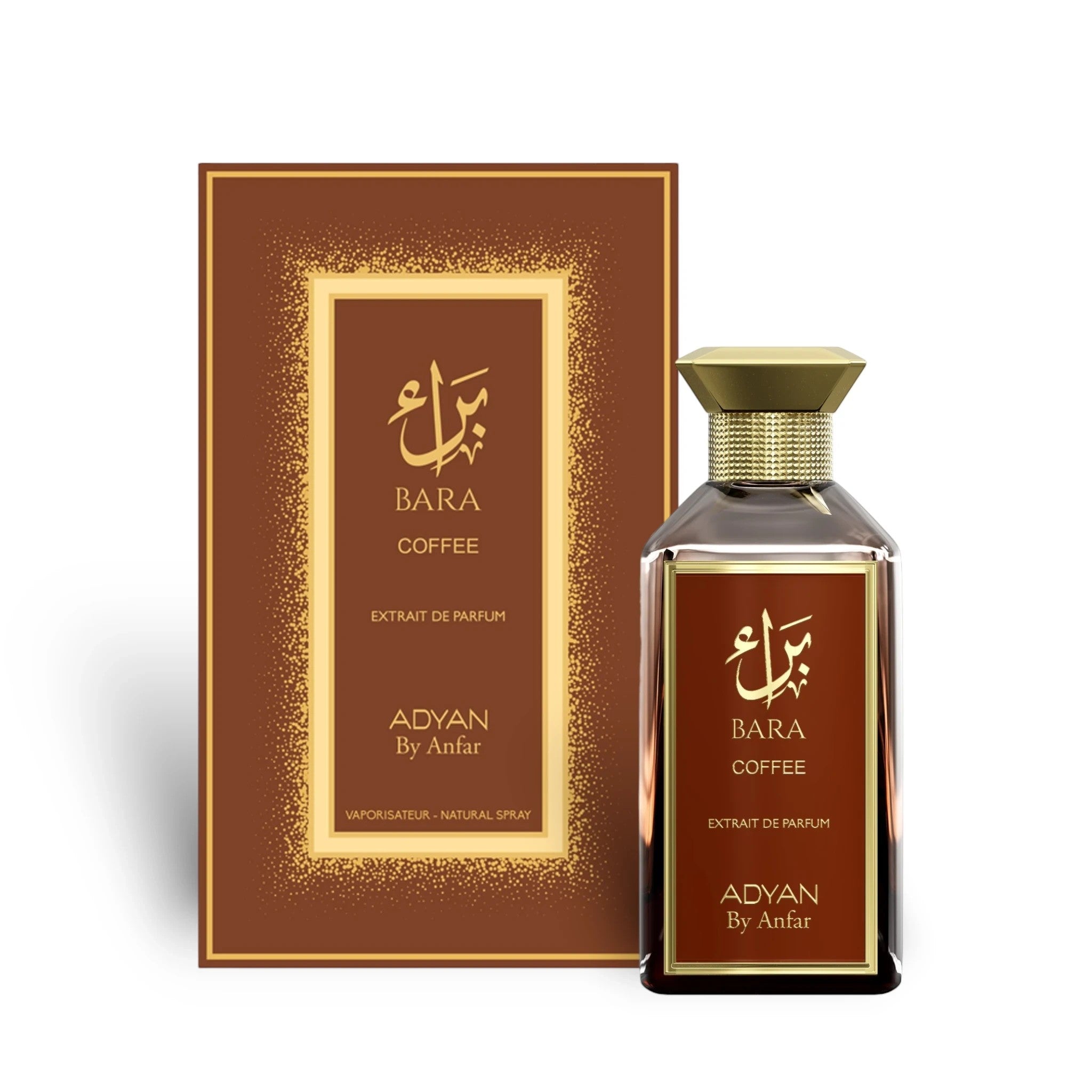 Soghaat Bara Coffee by Adyan Anfar 100ml Extrait de Parfum bottle and brown box with gold accents