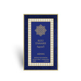 Soghaat Bleu D'Arabie by Adyan Anfar 100ml Extrait de Parfum in a rectangular blue box with gold geometric patterns.