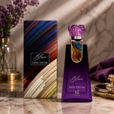 Soghaat Bloom Spectrum 100ml Eau de Parfum for unisex, fresh oud woody fragrance with purple bottle and abstract art box.
