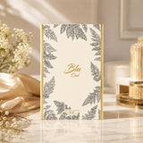 Soghaat Blu Oud Extrait de Parfum 100ml box with elegant botanical leaf illustrations on a cream background.