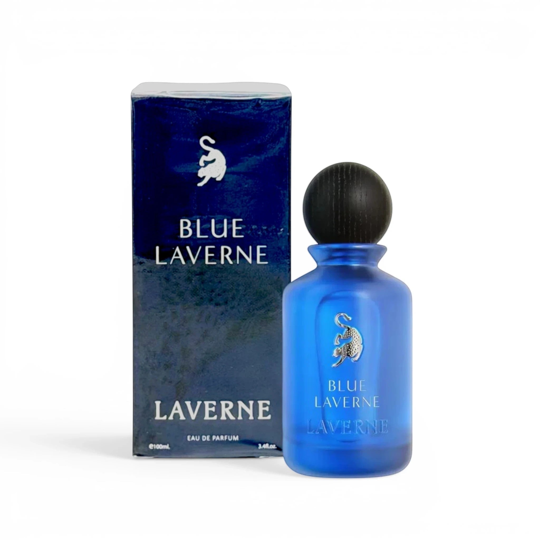 Soghaat Blue Laverne Eau de Parfum 100ml bottle and box, fresh woody aromatic fragrance with citrus and leather notes.