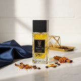 Soghaat Boss Life 100ml Extrait de Parfum, a unisex fresh oud woody fragrance with a clear yellow liquid in a textured glass bottle with a black cap.