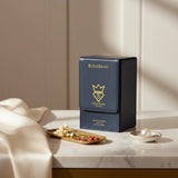 Soghaat Boss Life 100ml Extrait de Parfum by Bujairami, a unisex fresh oud woody fragrance in a navy blue presentation box.