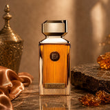 Soghaat Brûlée 100ml Extrait de Parfum for men, a sweet amber gourmand fragrance with a golden fluted bottle.