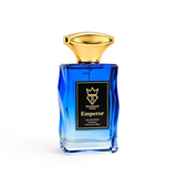 Soghaat Bujairami Emperor 100ml Eau de Parfum in a faceted blue glass bottle with a gold cap for men.