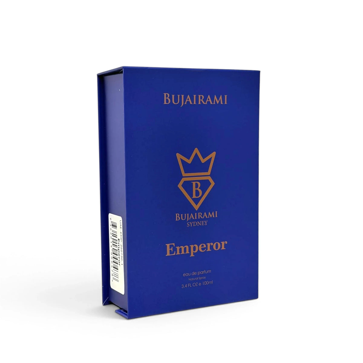 Soghaat Bujairami Emperor 100ml Eau de Parfum for men in a vibrant blue rectangular box with gold logo branding.